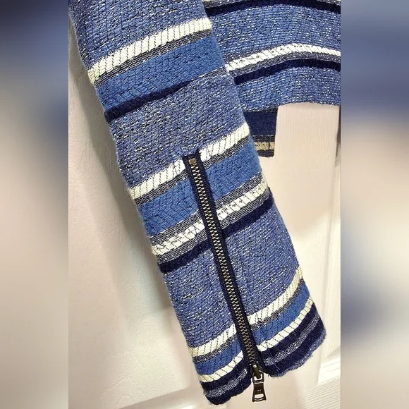 BCBGMaxAzria Blue Striped Moto Jacket Size XS Great Condition - Picture 7 of 7